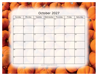 Colorful printable calendar October 2027