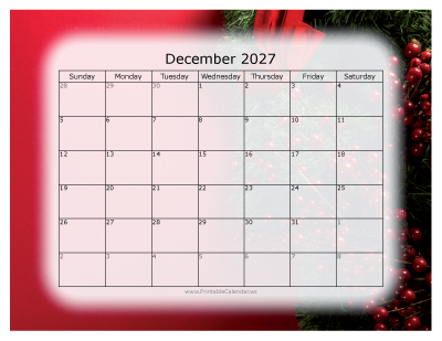 Colorful printable calendar December 2027
