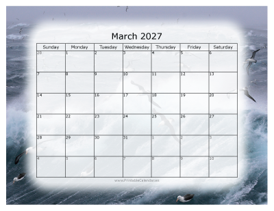 Colorful printable calendar March 2027