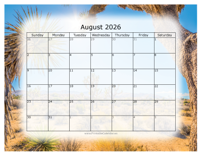 Colorful printable calendar August 2026