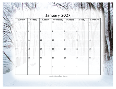 Colorful printable calendar January 2027