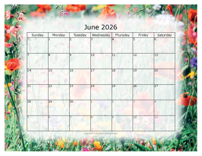Colorful printable calendar June 2026