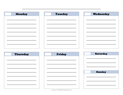 Blank Weekly Calendar Style One — Blue with Cooper Font preview