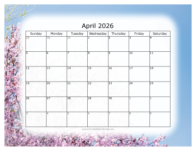 Colorful printable calendar April 2026